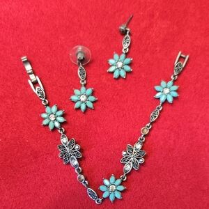 Boheme Turquoise and Silver Floral Bracelet Set